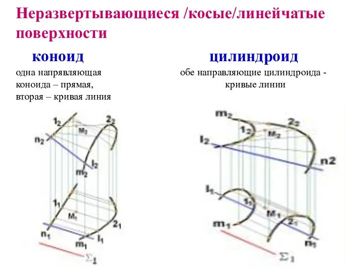 Неразвертывающиеся /косые/линейчатые поверхности коноид цилиндроид одна напрявляющая обе направляющие цилиндроида -