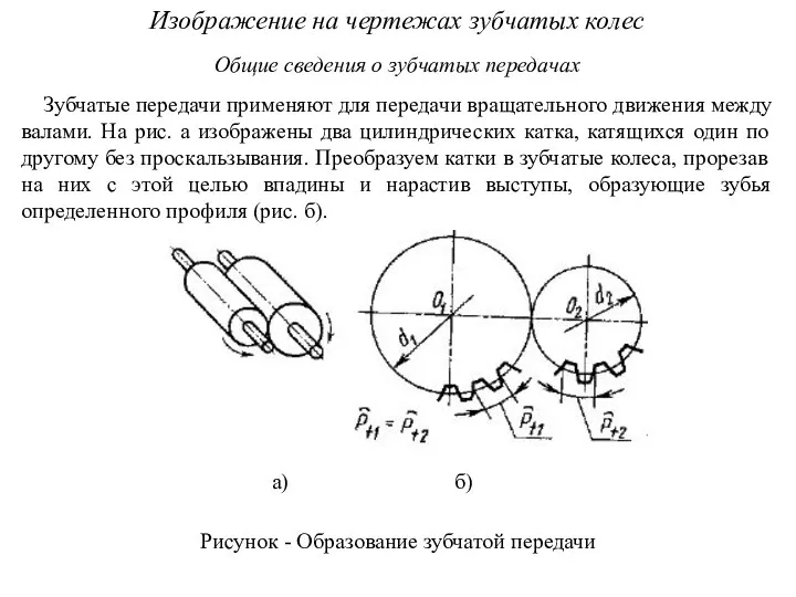 Изображение на чертежах зубчатых колес Общие сведения о зубчатых передачах Зубчатые