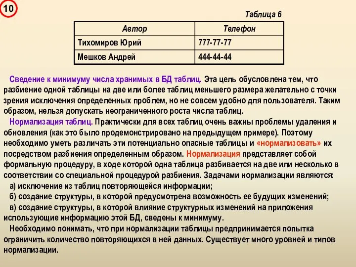 Сведение к минимуму числа хранимых в БД таблиц. Эта цель обусловлена