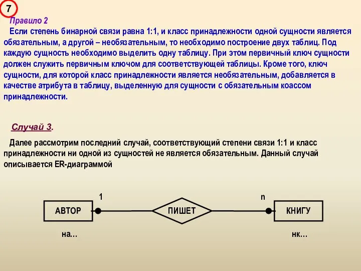 Правило 2 Если степень бинарной связи равна 1:1, и класс принадлежности