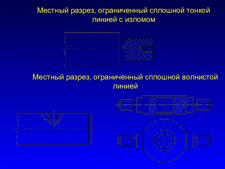 Местный разрез, ограниченный сплошной волнистой линией Местный разрез, ограниченный сплошной тонкой линией с изломом