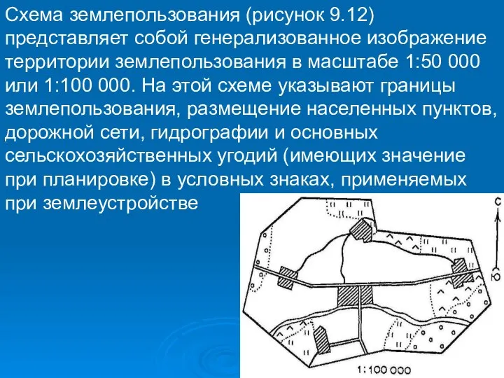 Схема землепользования (рисунок 9.12) представляет собой генерализованное изображение территории землепользования в