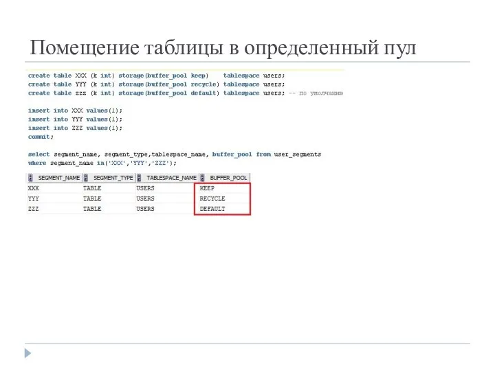 Помещение таблицы в определенный пул