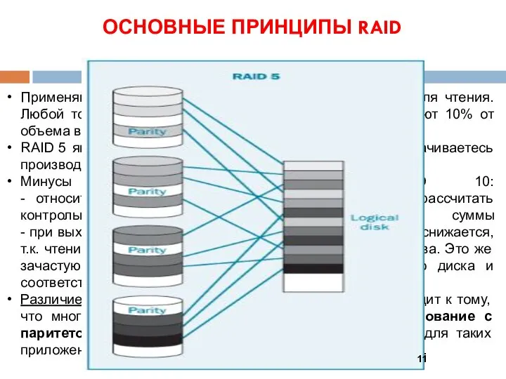 ОСНОВНЫЕ ПРИНЦИПЫ RAID Применяйте RAID 5 для томов, предназначенных только для