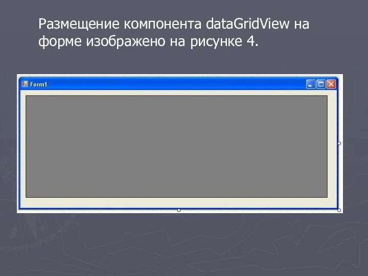 Размещение компонента dataGridView на форме изображено на рисунке 4.