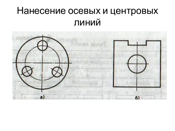 Нанесение осевых и центровых линий