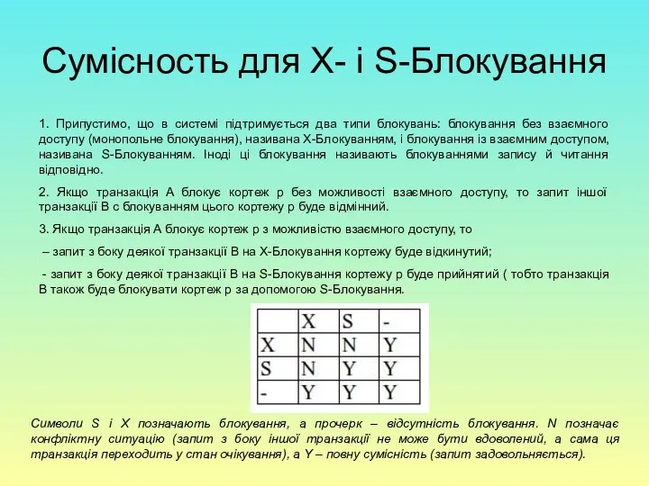 Сумісность для Х- і S-Блокування 1. Припустимо, що в системі підтримується