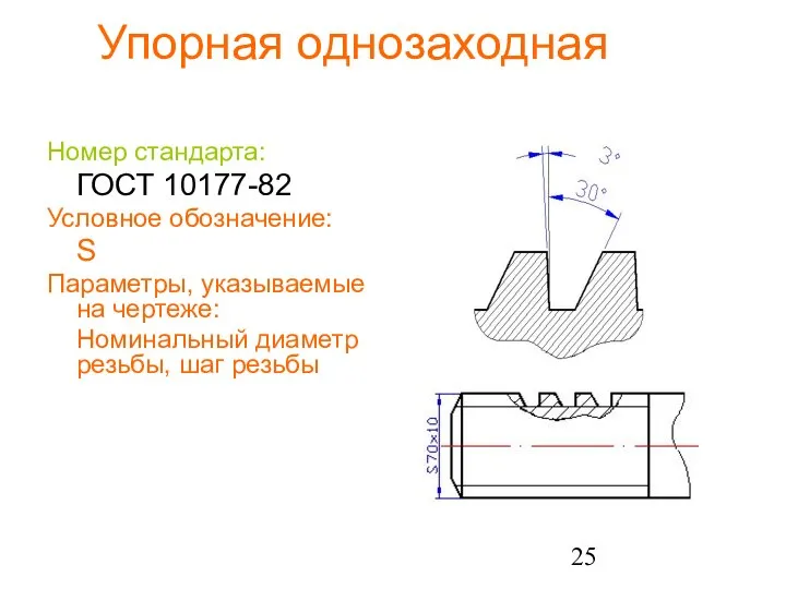 Упорная однозаходная Номер стандарта: ГОСТ 10177-82 Условное обозначение: S Параметры, указываемые