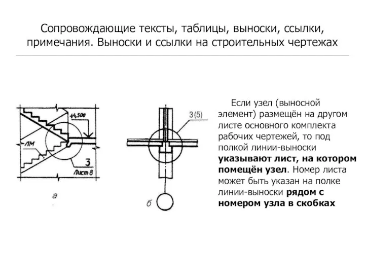 Сопровождающие тексты, таблицы, выноски, ссылки, примечания. Выноски и ссылки на строительных