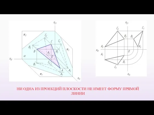 НИ ОДНА ИЗ ПРОЕКЦИЙ ПЛОСКОСТИ НЕ ИМЕЕТ ФОРМУ ПРЯМОЙ ЛИНИИ