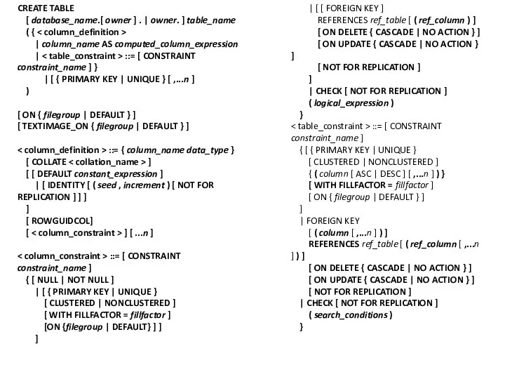 | [ [ FOREIGN KEY ] REFERENCES ref_table [ ( ref_column