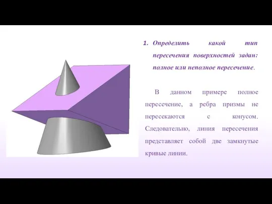 Определить какой тип пересечения поверхностей задан: полное или неполное пересечение. В