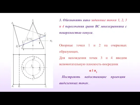 3. Обозначить явно заданные точки 1, 2, 3 и 4 пересечения