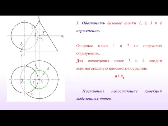 3. Обозначить базовые точки 1, 2, 3 и 4 пересечения. Опорные