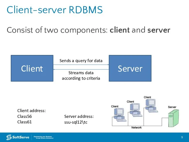 Consist of two components: client and server Client-server RDBMS Client Server