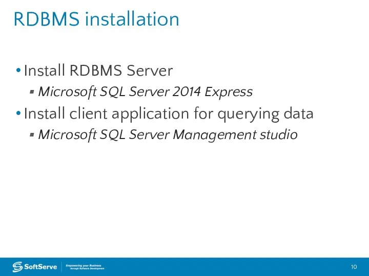 Install RDBMS Server Microsoft SQL Server 2014 Express Install client application