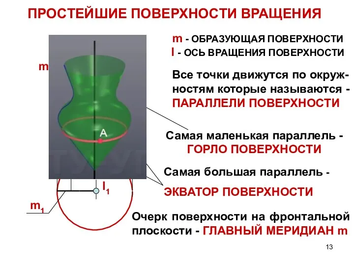 ПРОСТЕЙШИЕ ПОВЕРХНОСТИ ВРАЩЕНИЯ m - ОБРАЗУЮЩАЯ ПОВЕРХНОСТИ I - ОСЬ ВРАЩЕНИЯ