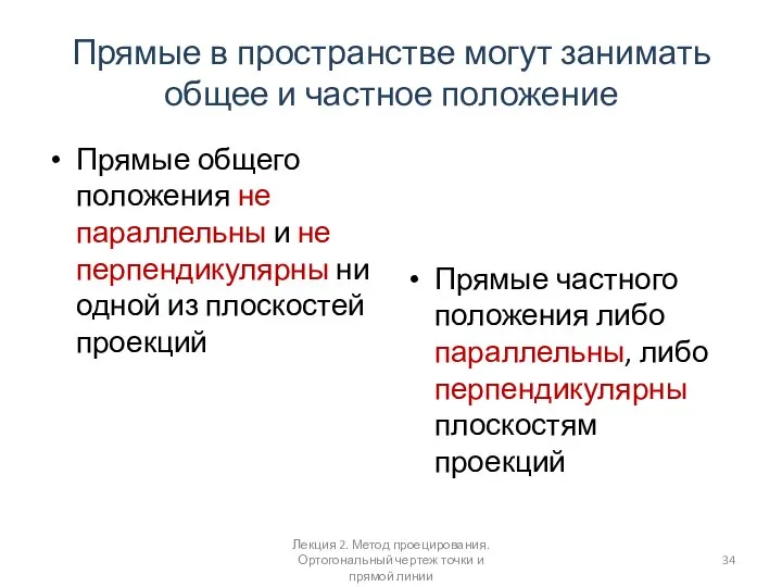 Прямые в пространстве могут занимать общее и частное положение Прямые общего