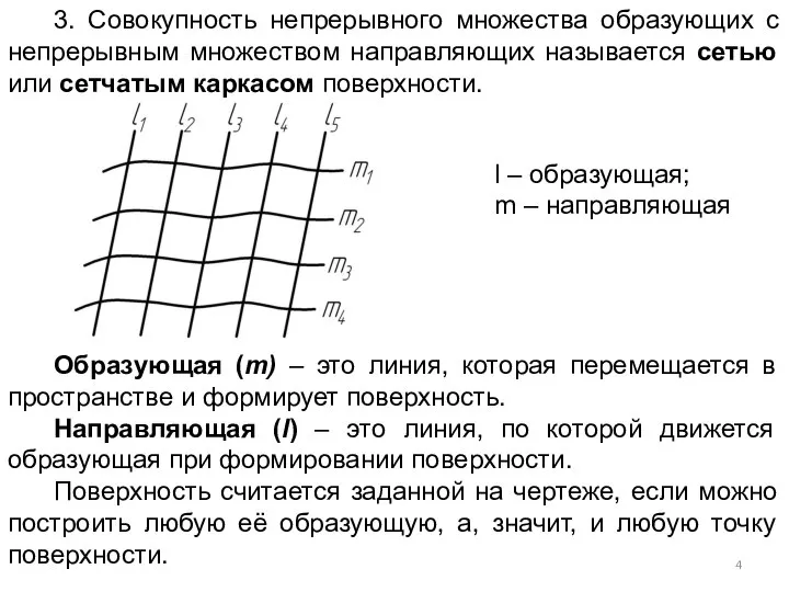 3. Совокупность непрерывного множества образующих с непрерывным множеством направляющих называется сетью