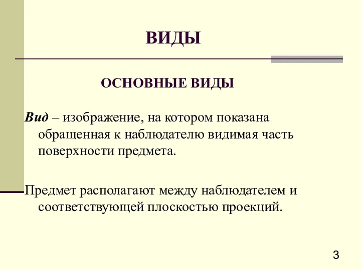 ВИДЫ Вид – изображение, на котором показана обращенная к наблюдателю видимая