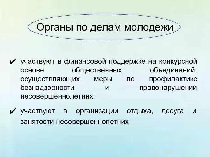 Органы по делам молодежи участвуют в финансовой поддержке на конкурсной основе