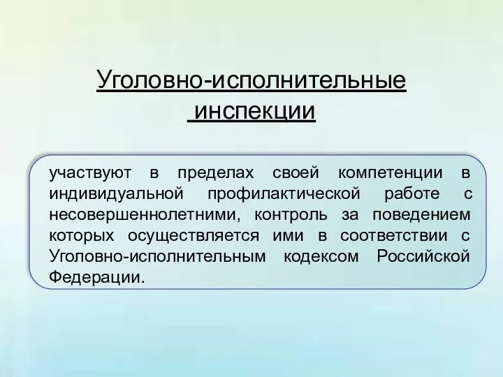 Уголовно-исполнительные инспекции участвуют в пределах своей компетенции в индивидуальной профилактической работе