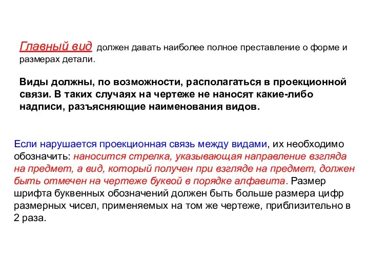 Главный вид должен давать наиболее полное преставление о форме и размерах