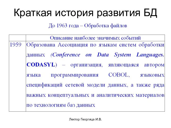 Лектор Георгица И.В. Краткая история развития БД