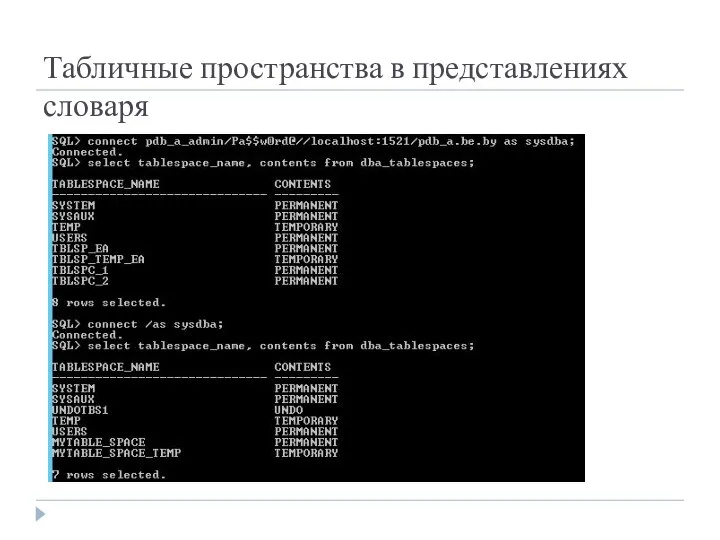 Табличные пространства в представлениях словаря