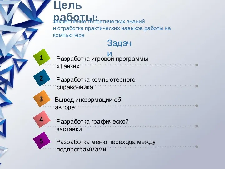 Цель работы: Задачи закрепление теоретических знаний и отработка практических навыков работы на компьютере