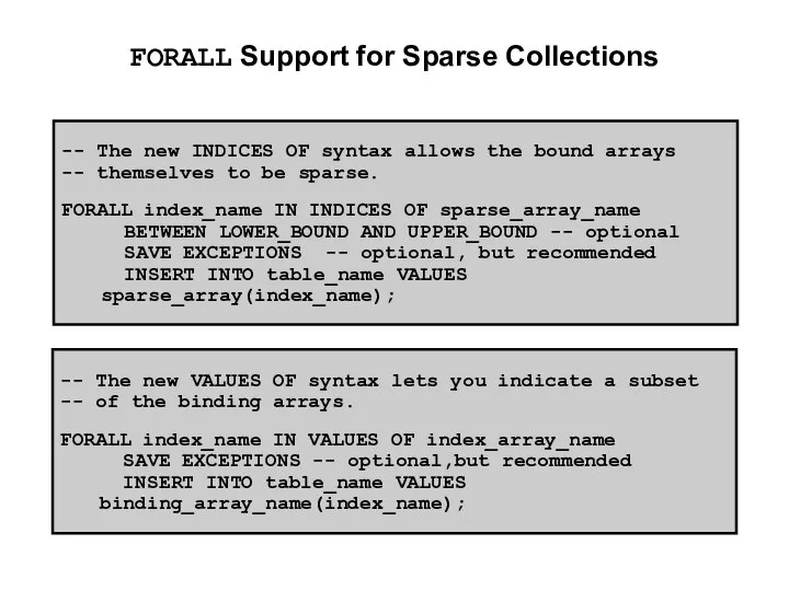 FORALL Support for Sparse Collections -- The new INDICES OF syntax