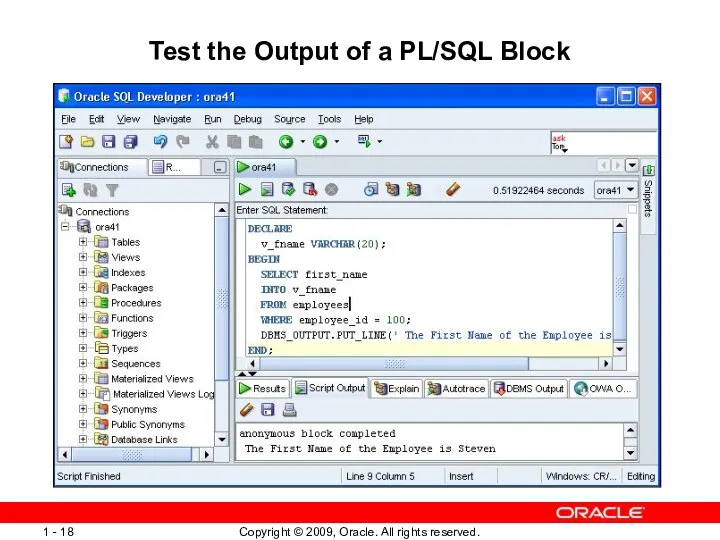 Test the Output of a PL/SQL Block