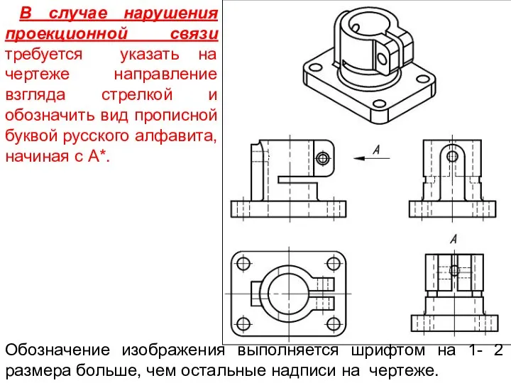 В случае нарушения проекционной связи требуется указать на чертеже направление взгляда