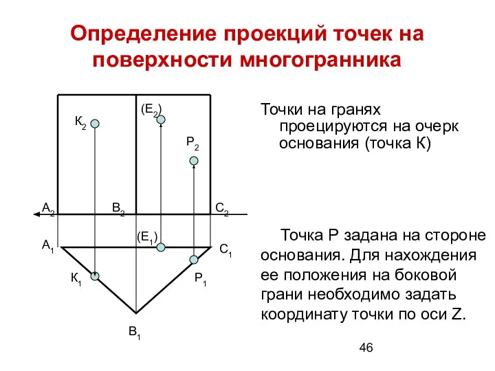 Определение проекций точек на поверхности многогранника Точки на гранях проецируются на