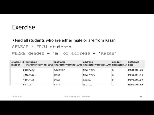 Exercise Find all students who are either male or are from