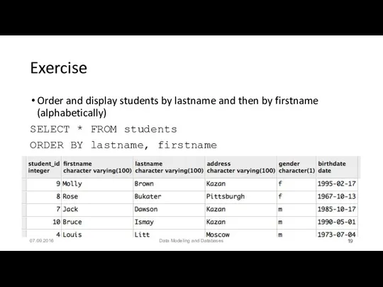 Exercise Order and display students by lastname and then by firstname