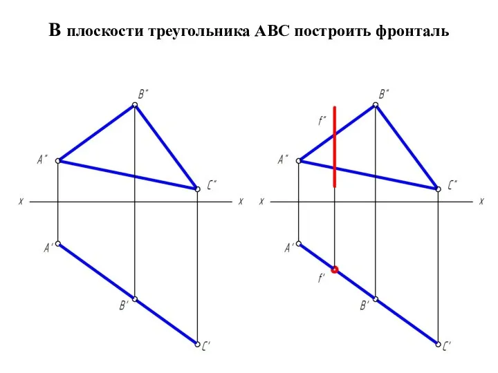 В плоскости треугольника АВС построить фронталь