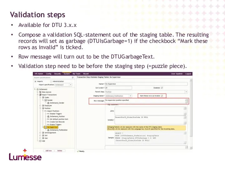 Available for DTU 3.x.x Compose a validation SQL-statement out of the
