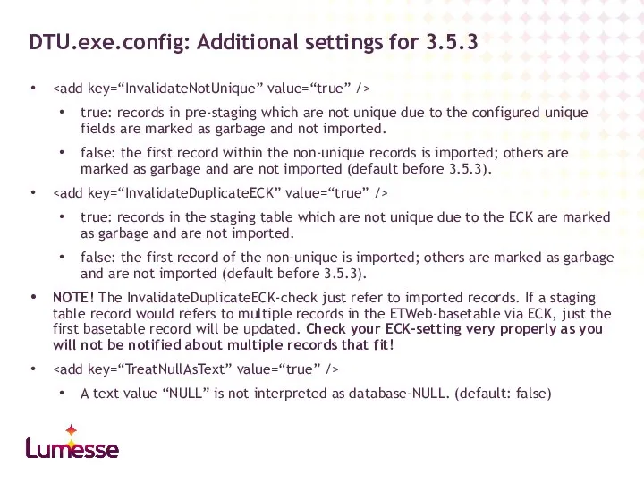 DTU.exe.config: Additional settings for 3.5.3 true: records in pre-staging which are