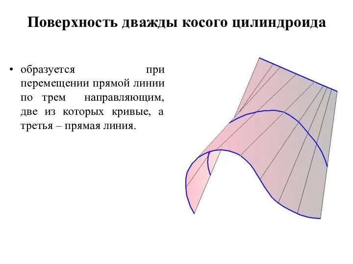 Поверхность дважды косого цилиндроида образуется при перемещении прямой линии по трем