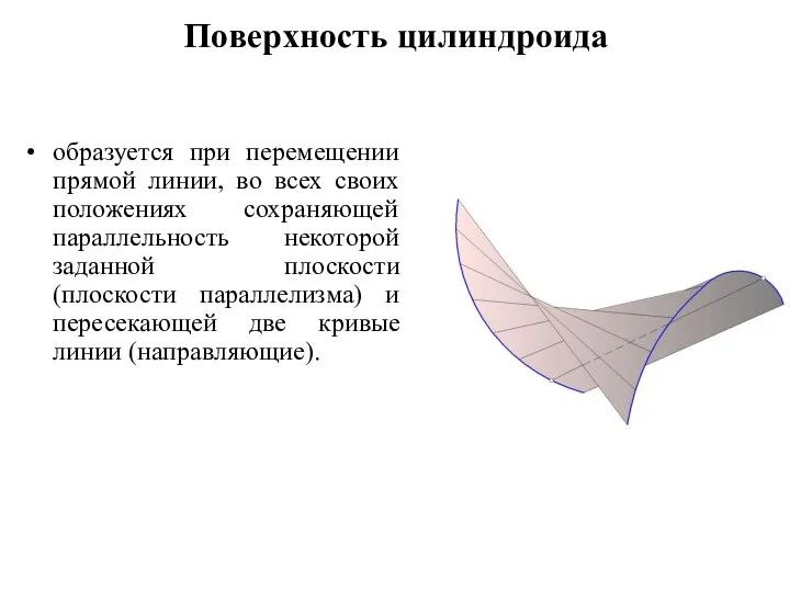 Поверхность цилиндроида образуется при перемещении прямой линии, во всех своих положениях