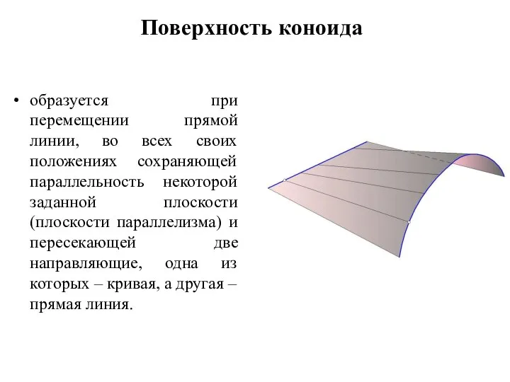 Поверхность коноида образуется при перемещении прямой линии, во всех своих положениях