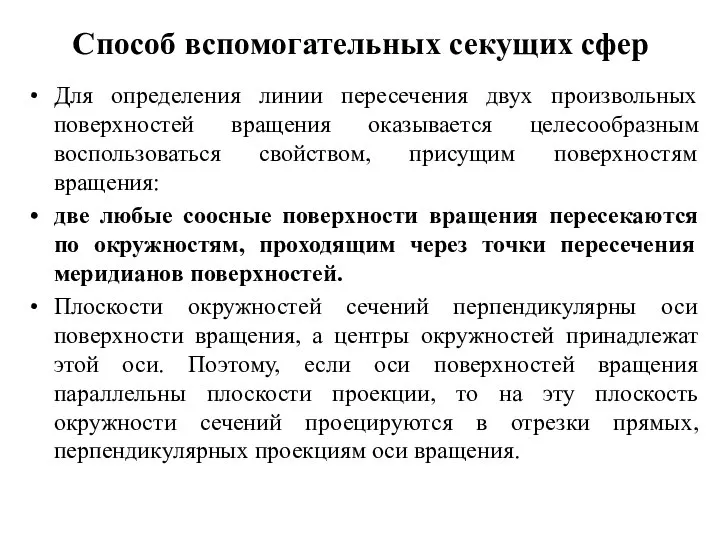 Способ вспомогательных секущих сфер Для определения линии пересечения двух произвольных поверхностей