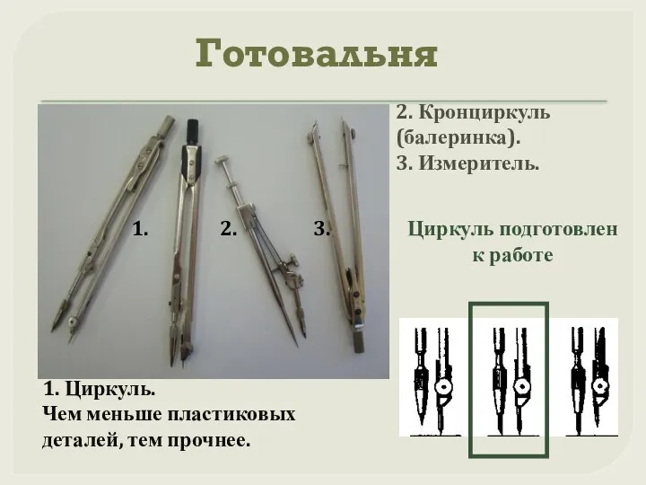 Готовальня 1. Циркуль. Чем меньше пластиковых деталей, тем прочнее. Циркуль подготовлен