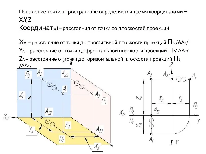 Положение точки в пространстве определяется тремя координатами – X,Y,Z Координаты –