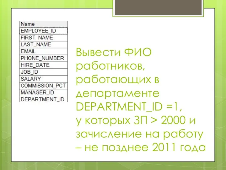 Вывести ФИО работников, работающих в департаменте DEPARTMENT_ID =1, у которых ЗП