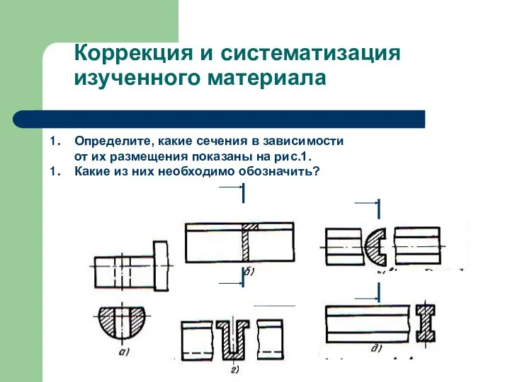 Коррекция и систематизация изученного материала Определите, какие сечения в зависимости от