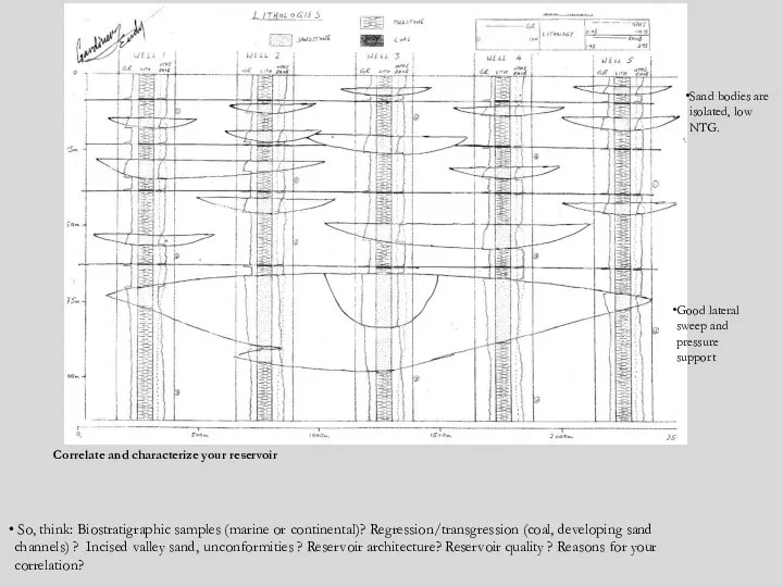 So, think: Biostratigraphic samples (marine or continental)? Regression/transgression (coal, developing sand