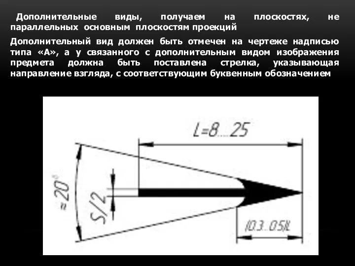 Дополнительные виды, получаем на плоскостях, не параллельных основным плоскостям проекций Дополнительный