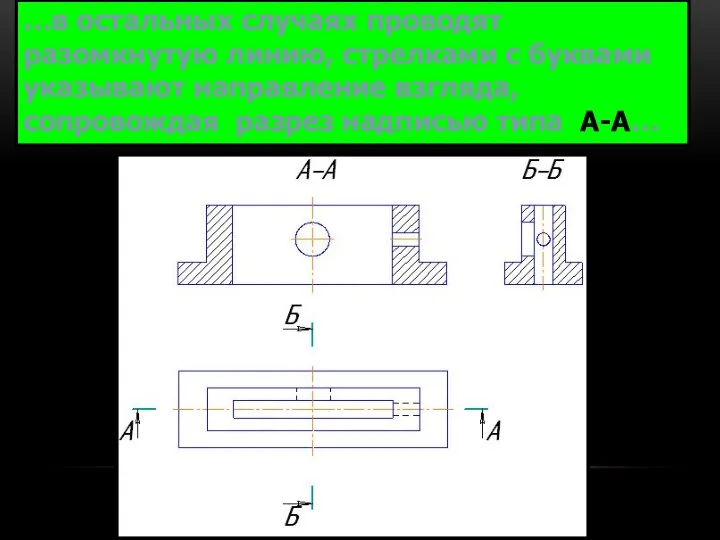 …в остальных случаях проводят разомкнутую линию, стрелками с буквами указывают направление